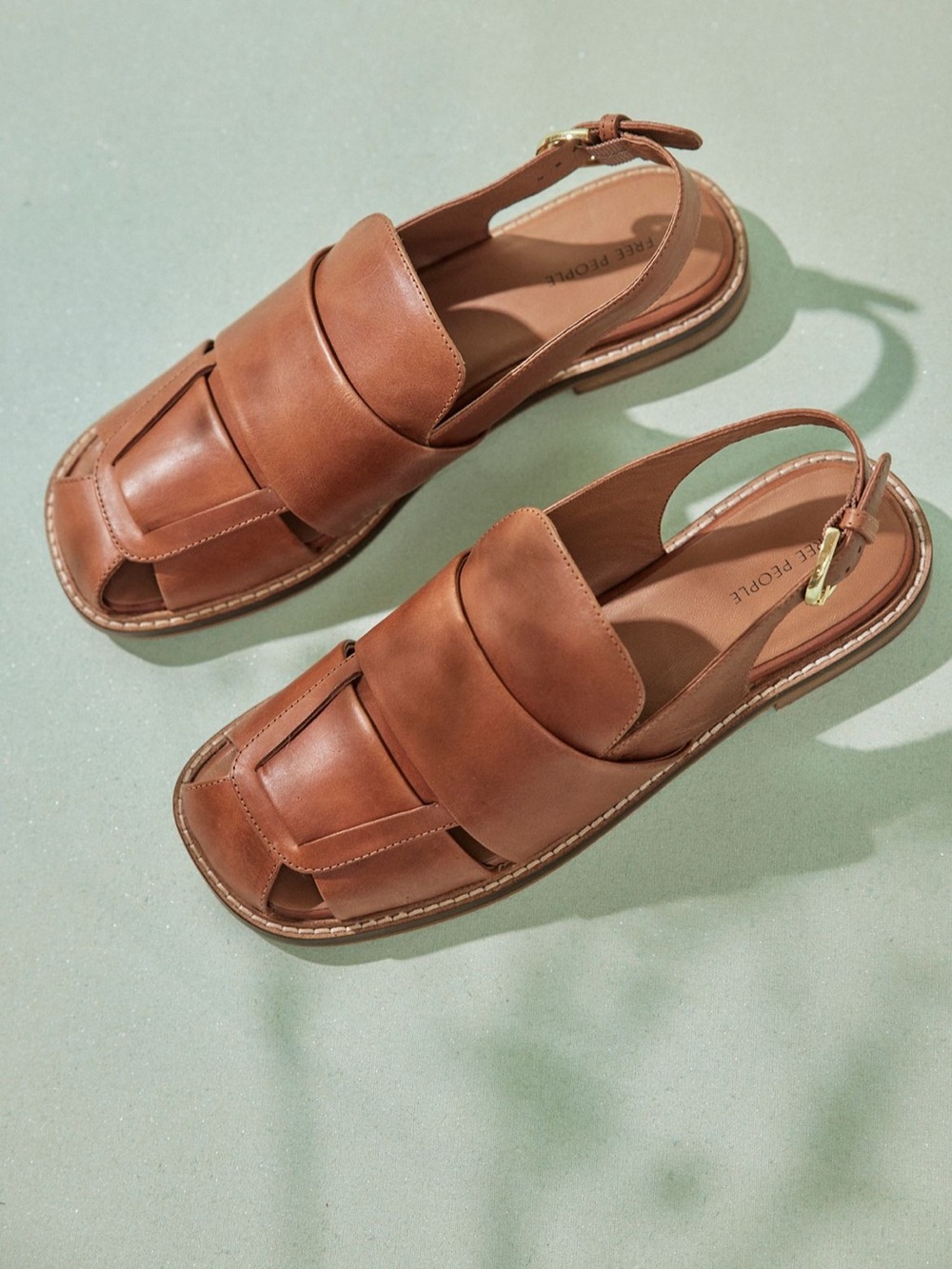 Free People Cognac Brown Woven Leather Slingback Sandals